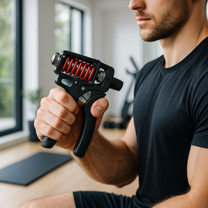 hand grip noir homme qui s'entraine